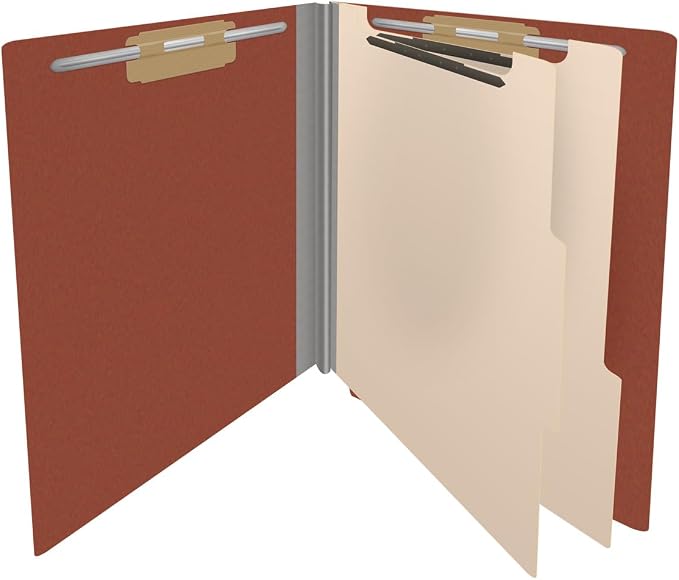 25 Pt. Pressboard Classification Folders, Full Cut End Tab, Letter Size, 2 Dividers, Brick Red (Box of 10) - Image 4
