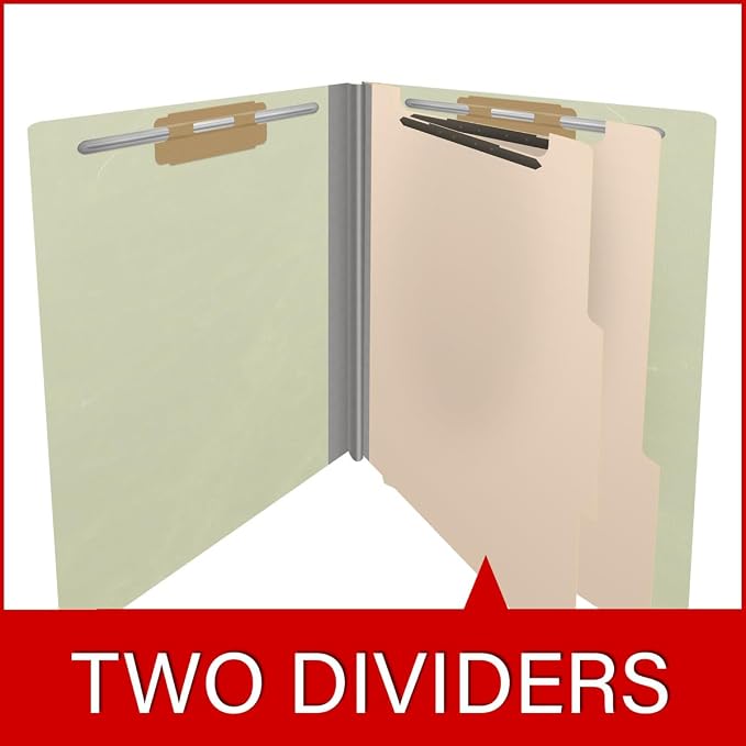 25 Pt. Pressboard Classification Folders, Full Cut End Tab, Letter Size, 2 Dividers, Light Green (Box of 10) - Image 8