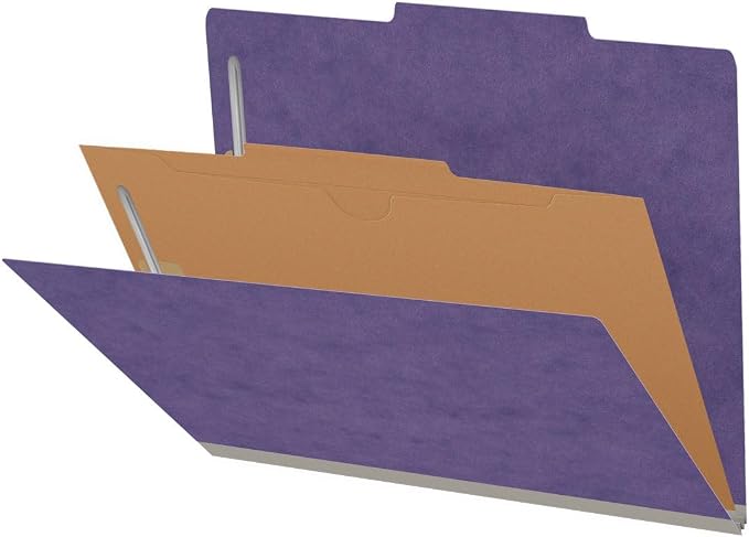 25 Pt. Pressboard Classification Folders, 2/5 Cut ROC Top Tab, Letter Size, 1 Pocket Divider, Purple (Box of 10) - Image 4