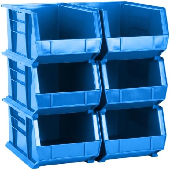 15" x 8" x 7" (6 Pack) Plastic Stackable Storage Bin, Hudson Blue by HudsonExchange