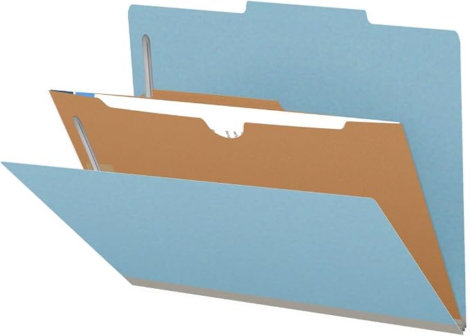 25 Pt. Pressboard Classification Folders, 2/5 Cut ROC Top Tab, Letter Size, 1 Pocket Divider, Light Blue (Box of 10) by Ecom+Folders