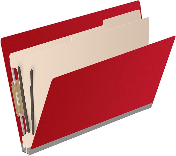 Ecom Folders End Tab Pressboard Classification Folders | Legal Size 25 Pt Stock with 2 Dividers and 2" Tyvek Expansion | Medical, Legal & Office Records Organizer | Deep Red, Box of 10 - Image 2