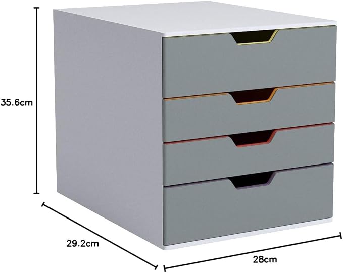 Durable Varicolor 4 Drawer Unit - Gray Desktop Drawer Set with 4 Color Coded Draws - Letter to Folio Size Files - Perfect for Storing Documents and Paper Work - Image 3