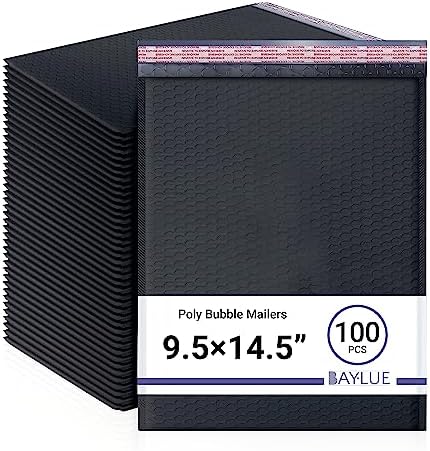 Black Bubble Mailers 9.5x14.5, Self Seal Poly Padded Envelopes #4, 100 Pack by BAYLUE