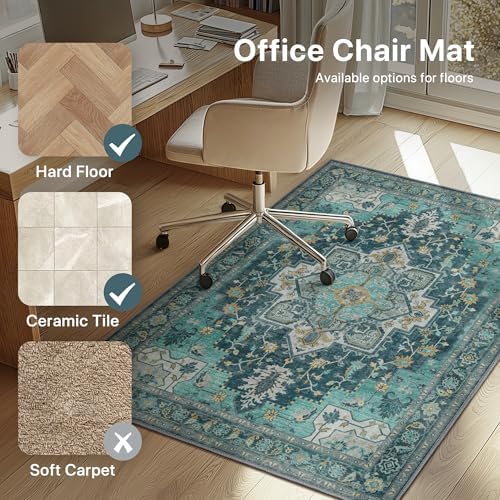 36"x48" Office Chair Mat for Hardwood Floor, Non-Slip Washable Turquoise - Image 3