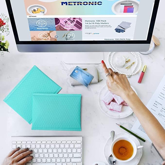 METRONIC Bubble Mailers 6x10" Padded Envelopes Teal 300 Pack Waterproof - Image 5