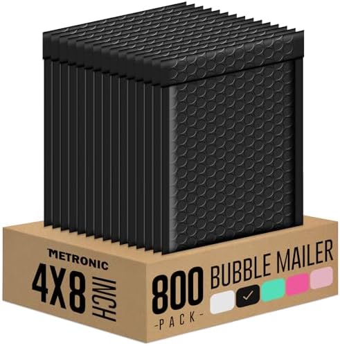 Metronic 800 Pack Small Bubble Mailer 4x8 Inch Black Bubble Mailers Bulk by METRONIC