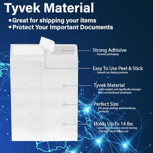 9 x 12 Envelopes, Tyvek Envelopes 9x12, Catalog Envelopes 9x12, Self Sealing Closure, Tyvek Material, 14 lb., Puncture, Tear & Moisture Resistant (100 Pack) - Image 4