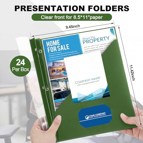 Teling Clear Report Cover with 3 Prongs, Plastic Report Presentation Folders 90 Sheet Capacity Resume Document Covers for School Office(Dark Green,24 Pcs) - Image 2