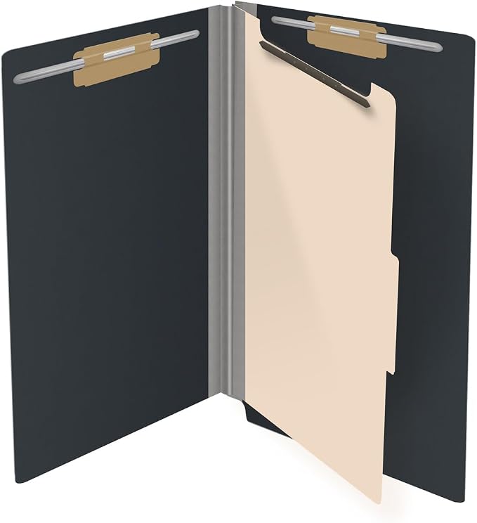 Ecom Folders Top Tab Pressboard Classification Folders | Legal Size 25 Pt Stock with 1 Divider | 2/5 Cut ROC Tab for Medical & Office Filing | 4 Filing Sections | Black, Box of 10 - Image 4