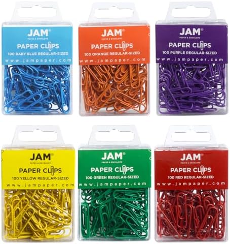 JAM PAPER Colorful Standard Paper Clips - Regular 1 Inch Paperclips - Rainbow Assortment - 6 Packs of 100 by JAMPaper