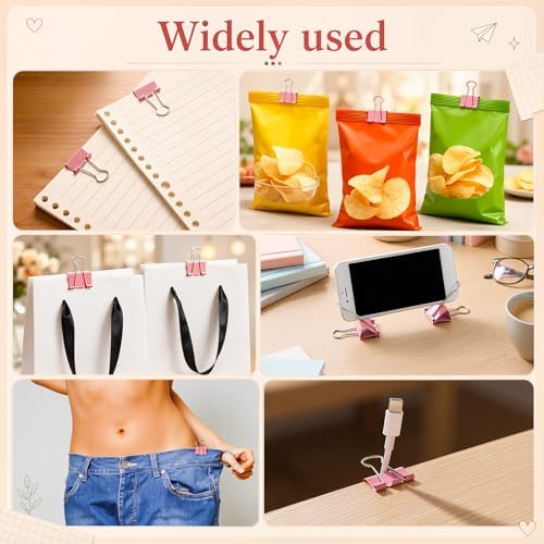Yexiya 300 Pcs Binder Clips Bulk, 0.75 Inch Paper Clamps,Pink - Image 6