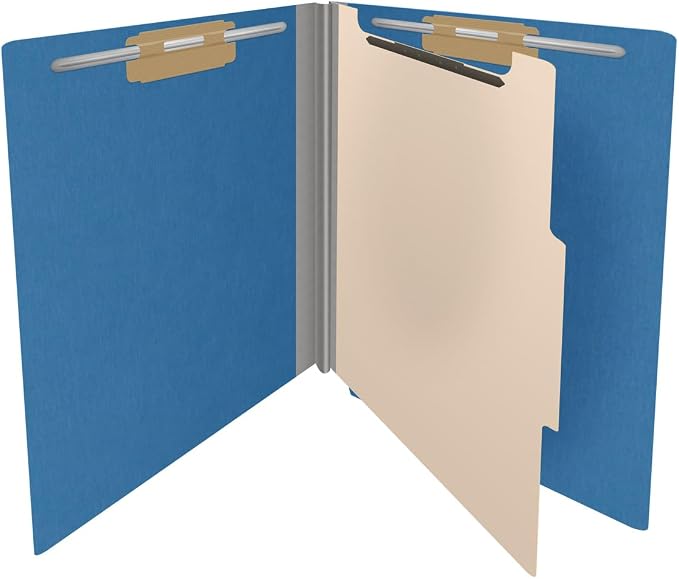 25 Pt. Pressboard Classification Folders, Full Cut End Tab, Letter Size, 1 Divider, Royal Blue (Box of 10) - Image 4