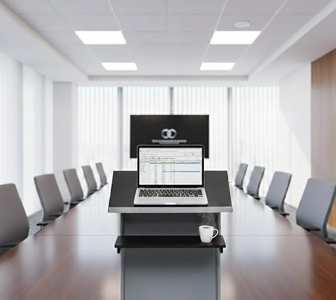 Wheeled Lectern Podium - Standing Desk with Storage Shelf - Silver/Black - Ideal for Presentations and Laptop Use - Image 7