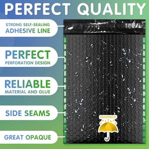 Metallic Bubble Mailers 8.5 x 11 Inch Matte Black, Self Seal Closure, 3/16 Inch Cushioning, Padded Shipping Envelopes Pack of 250 - Image 3