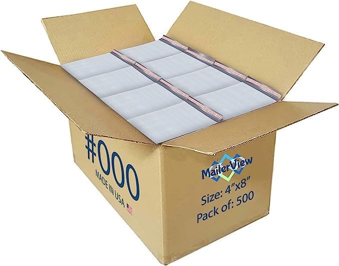 Small Bubble Mailers 4x8, Self Seal Poly Padded Envelopes #000, 500 Pack by MAILERVIEW