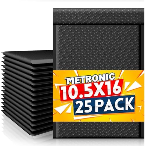 METRONIC Black Bubble Mailers 10.5x16 Inch 25 Pack Large Padded Envelopes by METRONIC