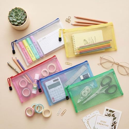 Zhehao 400 Pcs A6 Mesh Zipper Pouch Pencil Pouch with Zipper Waterproof Mesh Storage Bags Small File Bags for Organization Office Supplies, 9.5 x 4.5 Inch (Fresh Color) - Image 4