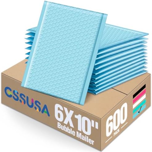 GSSUSA Light Blue Bubble Mailers 6x10" 600 Pack Padded Envelopes Self Seal by GSSUSA