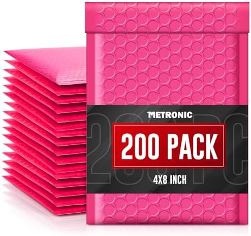 Metronic Small Bubble Mailers 4x8 Inch 200 Pack Pink Padded Envelopes by METRONIC