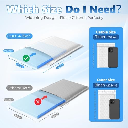 Metronic Bubble Mailers 4x8" 50 Pack Padded Envelopes True 4x7" Usable Size - Image 2