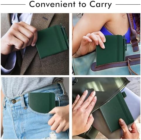 feela 15 Pack Pocket Small Notebooks Bulk, Mini Cute Notepads Hardcover College Ruled Lined Journals with Pen Holder for School Business Memos, with 15 Black Pens, 3.5”x 5.5”, A6, Dark Green - Image 5