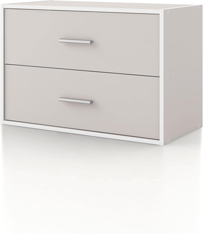 Homes: Inside + Out Apexa 2-Drawer Wooden Stackable Storage Drawers, Small Food Pantry Cabinet, Cajonera De Madera, Underbed Drawer Dorm Teen Room Decor & Bedroom, Home Office, Kitchen, Taupe Grey by HOMESInsideOut