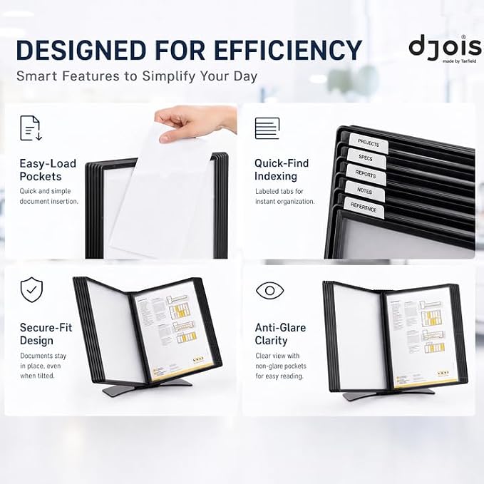 Tarifold Desktop Reference System, 10 Pockets with Easy-Load Design, Black | 10 Double-Sided Pockets, Holds 20 Letter-Size Sheets, Metal Base, Index Tabs, Easy to Assemble - Image 2