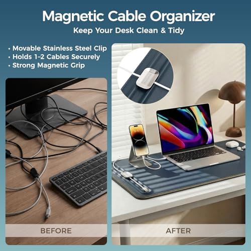 Desk Mat – Double-Sided Vegan Leather & Felt | Built-In Magnetic Cable Organizer & File Storage | Premium Workspace Pad for Office, Gaming & Creative Professionals-（Green） - Image 3