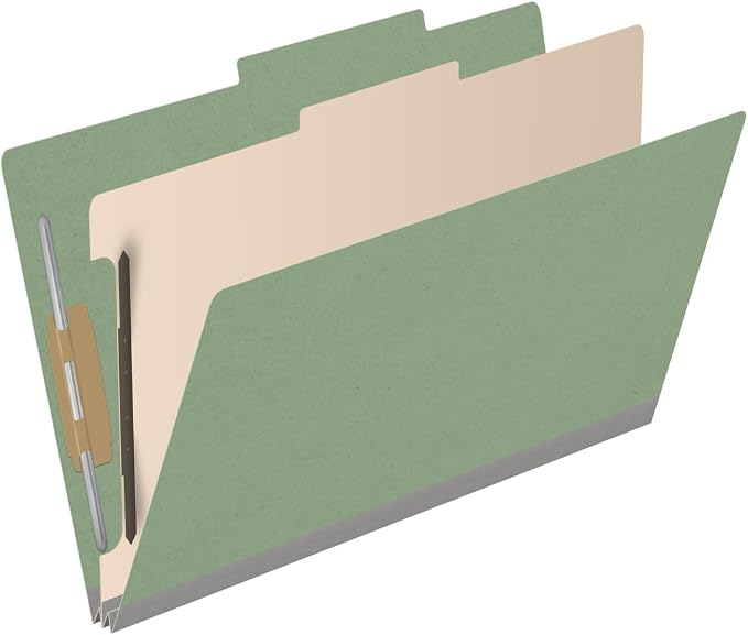 25 Pt. Pressboard Classification Folders, 2/5 Cut ROC Top Tab, Legal Size, 1 Divider, Green (Box of 10) - Image 2