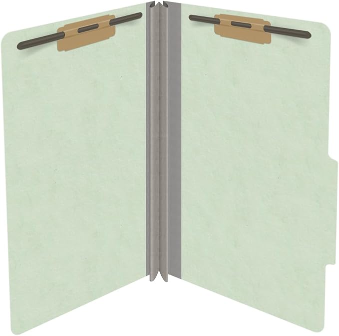 Top Tab Pressboard Folders, Legal Size, 2" exp, Fasteners Pos #1 & #3, Pale Green (Box of 25) - Image 4