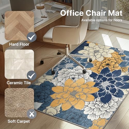 36"x48" Office Chair Mat for Hardwood Floor, Non-Slip Washable Navy Yellow - Image 3