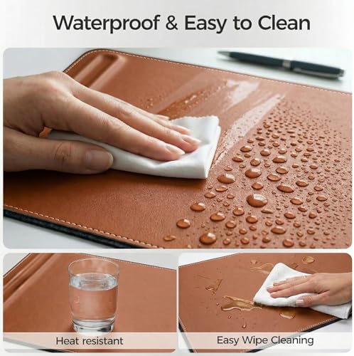 Desk Mat – Double-Sided Vegan Leather & Felt | Built-In Magnetic Cable Organizer & File Storage | Premium Workspace Pad for Office, Gaming & Creative Professionals-（Brown） - Image 5
