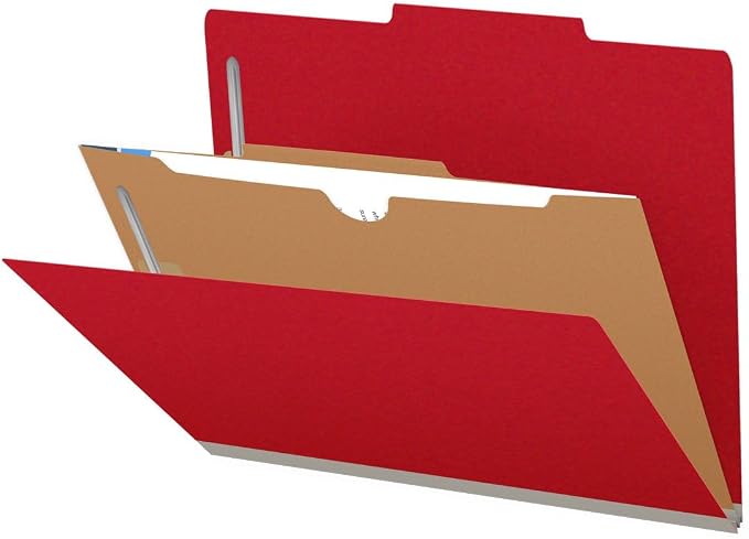 25 Pt. Pressboard Classification Folders, 2/5 Cut ROC Top Tab, Letter Size, 1 Divider, Deep Red (Box of 10) by Ecom+Folders