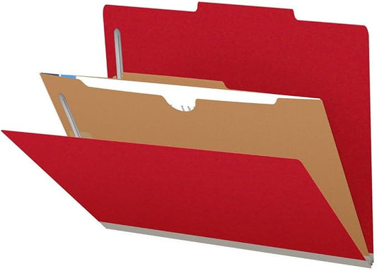 25 Pt. Pressboard Classification Folders, 2/5 Cut ROC Top Tab, Letter Size, 1 Divider, Deep Red (Box of 10) by Ecom+Folders