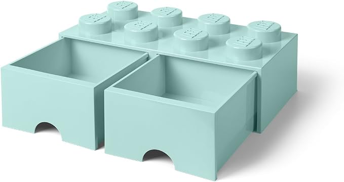 LEGO Brick Drawer, 8 Knobs, 2 Drawers, Stackable Storage Box, Aqua Mint Green | Stackable Storage Box 2 Pull-Out Drawers 8-Knob Brick Design Toy & Desk Storage Home Decor Office Kids Room - Image 6