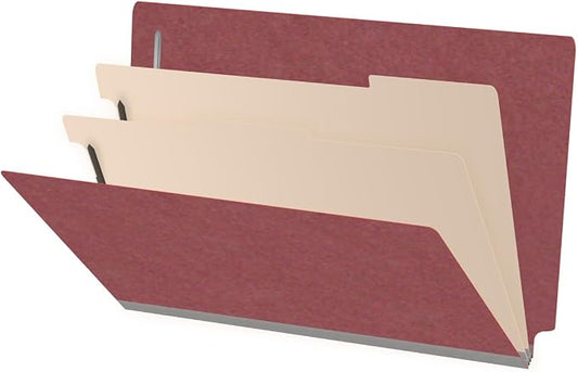 Ecom Folders End Tab Pressboard Classification Folders | Legal Size 25 Pt Stock with 2 Dividers and 2" Tyvek Expansion | Medical, Legal & Office Records Organizer | Dark Red, Box of 10 by Ecom+Folders