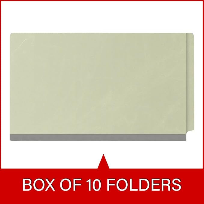 Ecom Folders End Tab Pressboard Classification Folders | Legal Size 25 Pt Type III Stock with 3 Dividers & 3" Tyvek Expansion | 2 Fasteners Pos 1 & 3 for Medical & Office Docs | Light Green, Box of 10 - Image 6