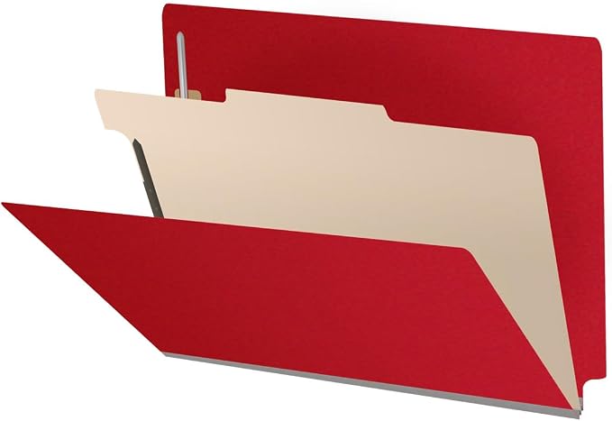 25 Pt. Pressboard Classification Folders, Full Cut End Tab, Letter Size, 1 Divider, Deep Red (Box of 10) by Ecom+Folders