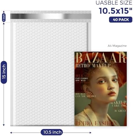 Fuxury White Bubble Mailers 10.5x16" 40 Pack,Padded Envelopes Self Seal - Image 2