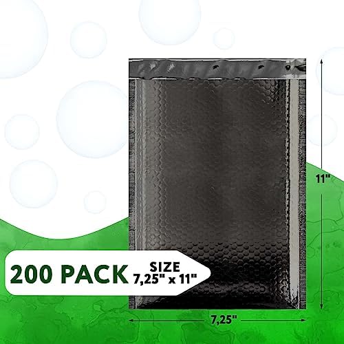 Metallic Bubble Mailers, Black Glossy Padded Envelopes 7.25 x 7 Inches, Cushion Bubble Shipping Bags, Self Seal Mailing Envelopes, Pack of 200 - Image 2