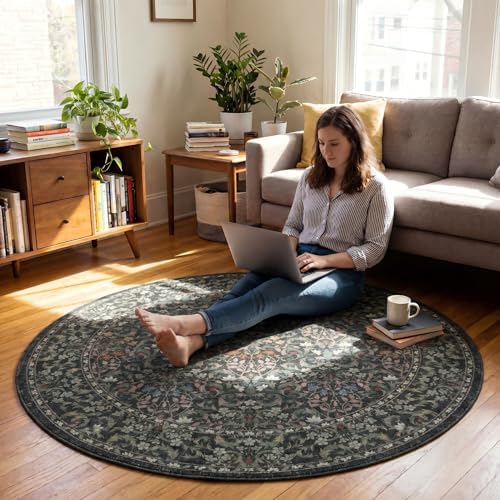 5FT Round Office Chair Mat for Hardwood Floor, Non-Slip Washable Moss Green - Image 3