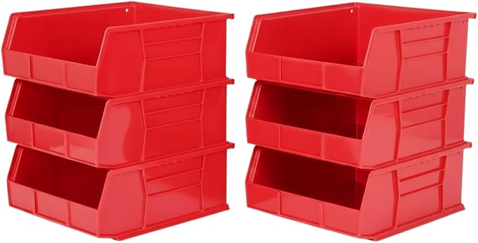 HE HUDSON EXCHANGE 11" x 11" x 5" (6 Pack) Plastic Stackable Storage Bin, Red by HudsonExchange