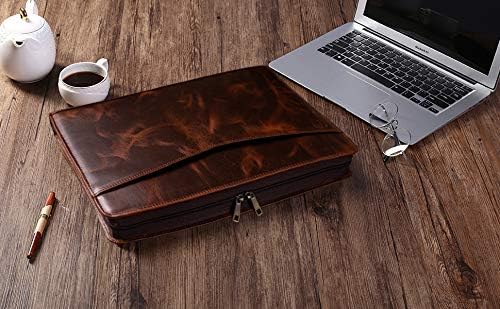 Genuine Leather Business Portfolio Padfolio Folder with Zipper for Men, Men's Leather Padfolio Folder for 13" Laptop, Business Portfolio for Letter Size Notepad, Graduation Gift，Oil Wax - Image 7