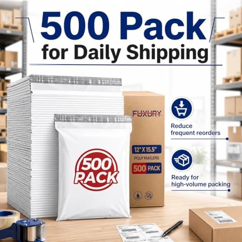Fuxury Poly Mailers 12x15.5" 500 Pack,White Bulk Shipping Bags for Clothing - Image 2