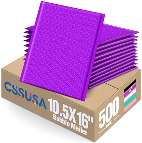 GSSUSA Purple Bubble Mailers 10.5x16" 500 Pack Padded Envelopes Self Seal by GSSUSA