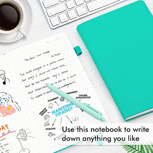 feela 12 Pack Notebooks Journals Bulk, Hardcover Notebook Classic Ruled Lined Journals with Pen Holder for Women Girls School Business Supplies, with 12 Black Pens, 120 GSM, 5.1”x8.3”, A5, Aqua - Image 4