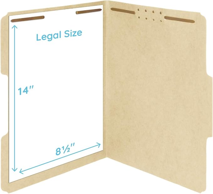 Blue Summit Supplies 50 Fastener File Folders, Legal, 1/3 Top Tab, Manila | Reinforced 1/3 top tab, legal size, 11pt, embedded fasteners, for legal, medical, and office record filing - Image 5