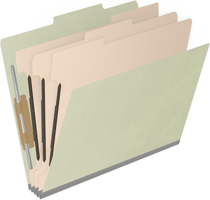 25 Pt. Pressboard Classification Folders, 2/5 Cut ROC Top Tab, Letter Size, 3 Dividers, Light Green (Box of 10) - Image 2