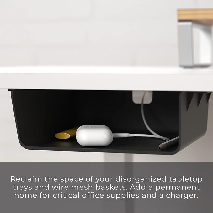 HumanCentric Under Desk Storage Shelf, Drawer Organizer for Office, Workstations, Tables, Sit Stand Desks, Gaming Setups, Mountable Storage Tray, Cable Management, Screw or Stick On, 2 Pack - Image 6